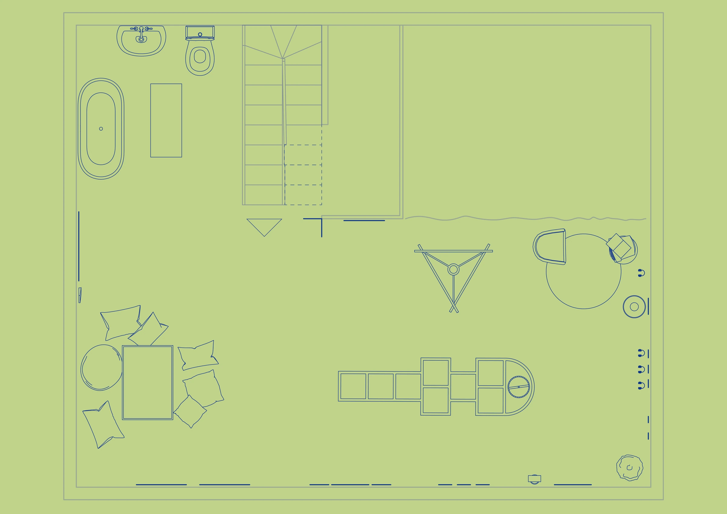 The exhibition floor plan presented against the green used in the exhibition graphics.