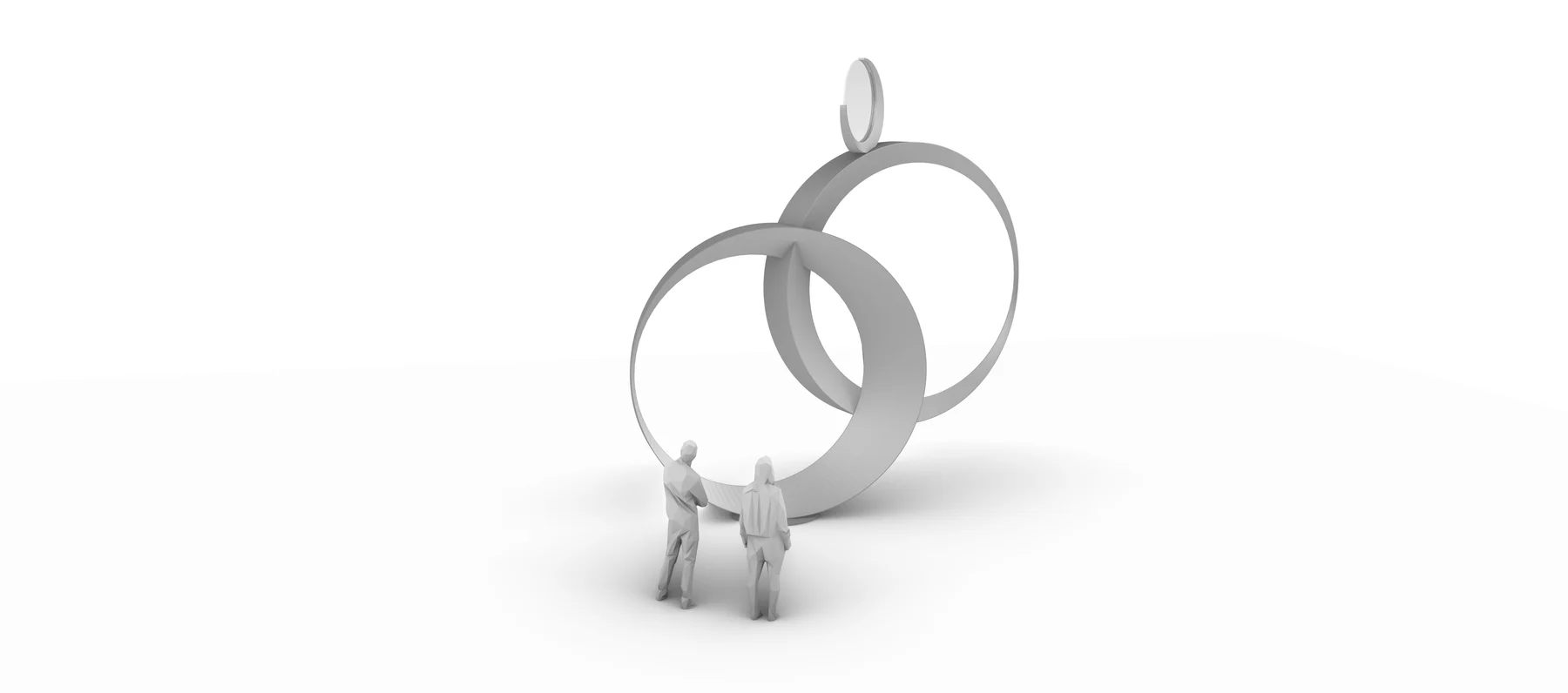 Digital sculpture feasibility study, view 1, showing the rings and human figures.