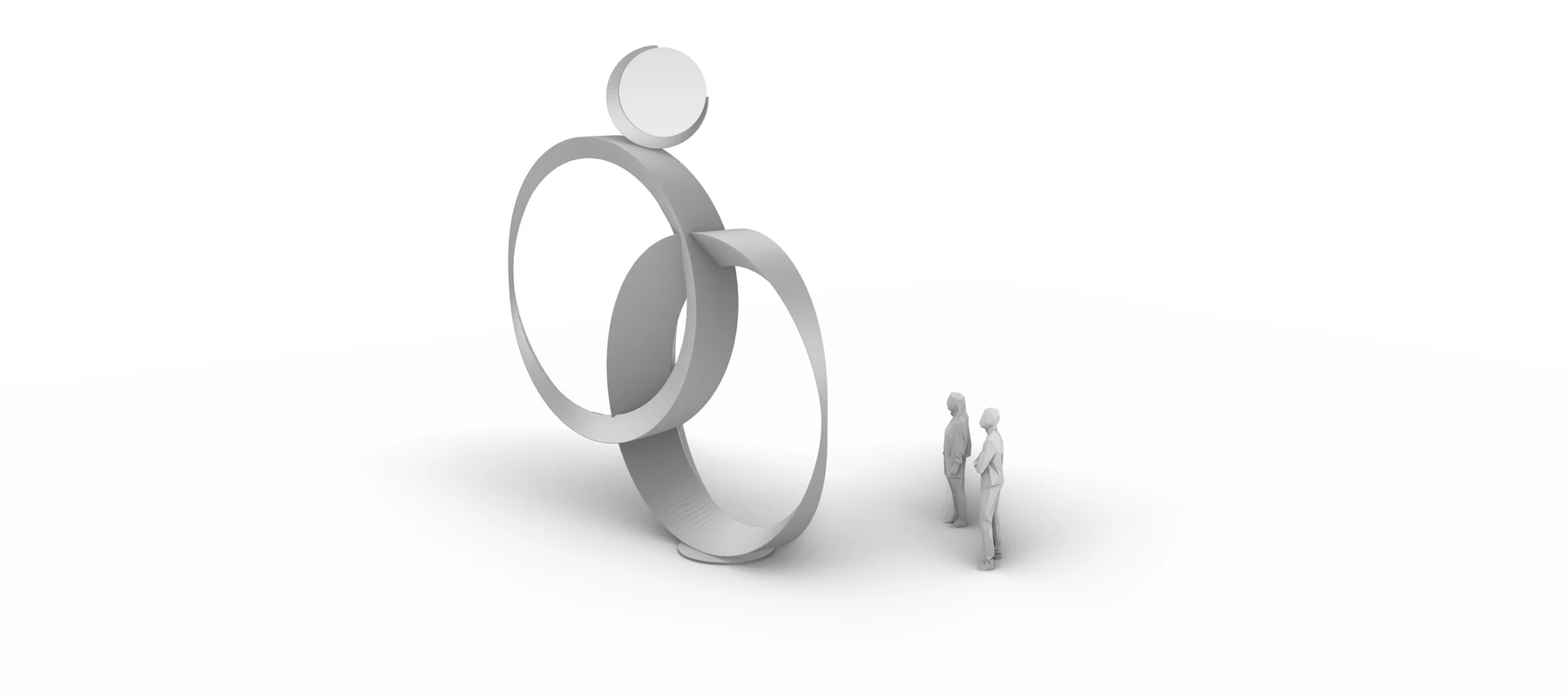 Digital sculpture feasibility study, view 2, showing the rings and human figures.