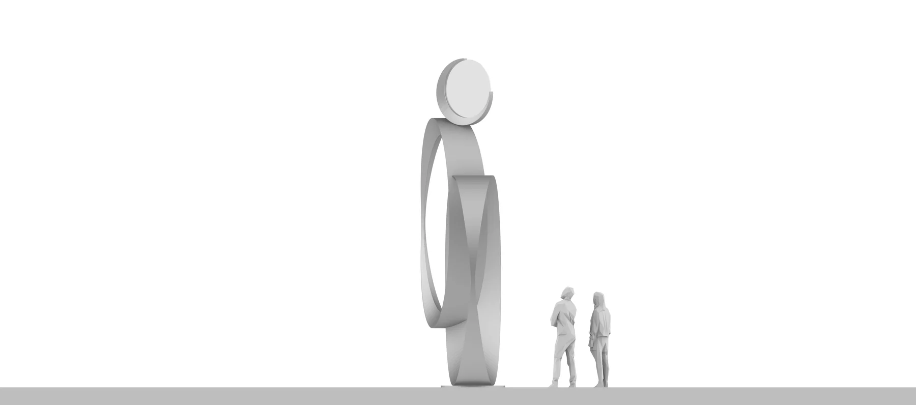 Digital sculpture feasibility study, view 3, showing the rings and human figures.