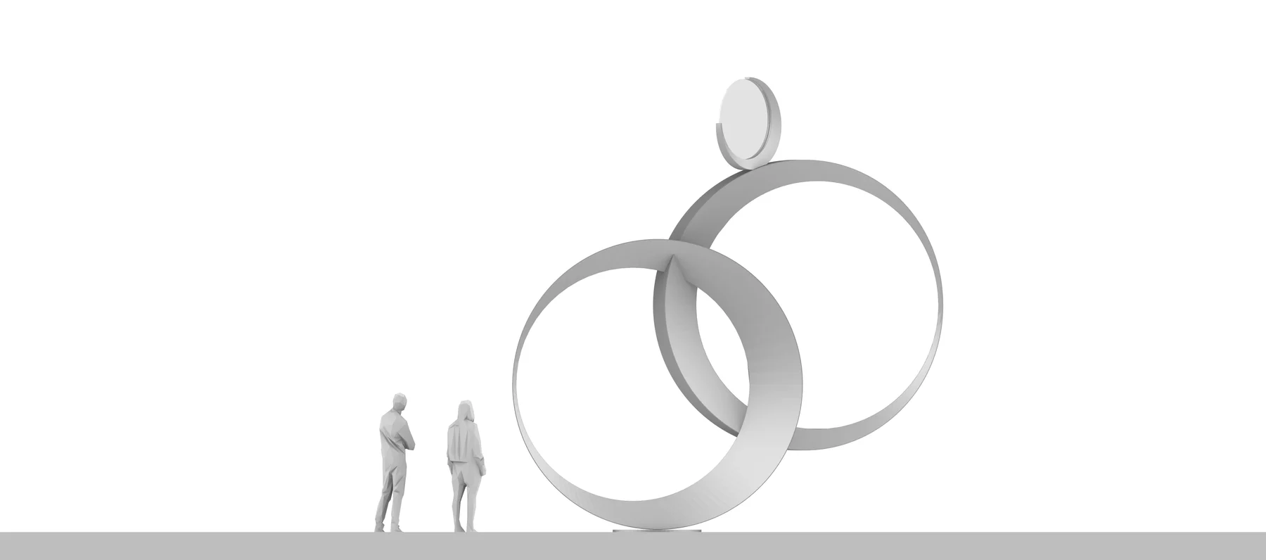 Digital sculpture feasibility study, view 4, showing the rings and human figures.