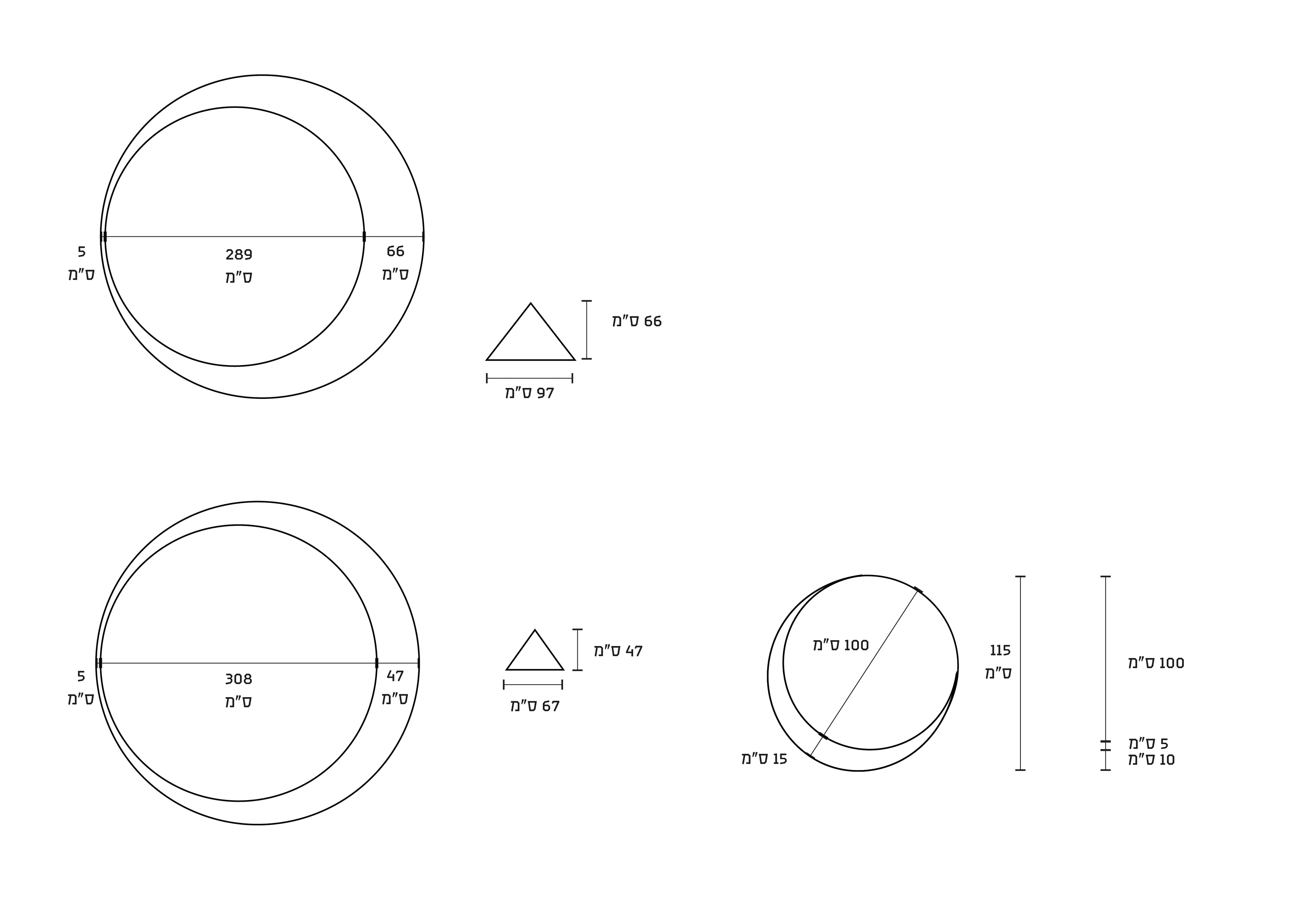 Dimensioned drawings of the circular components and their profiles.