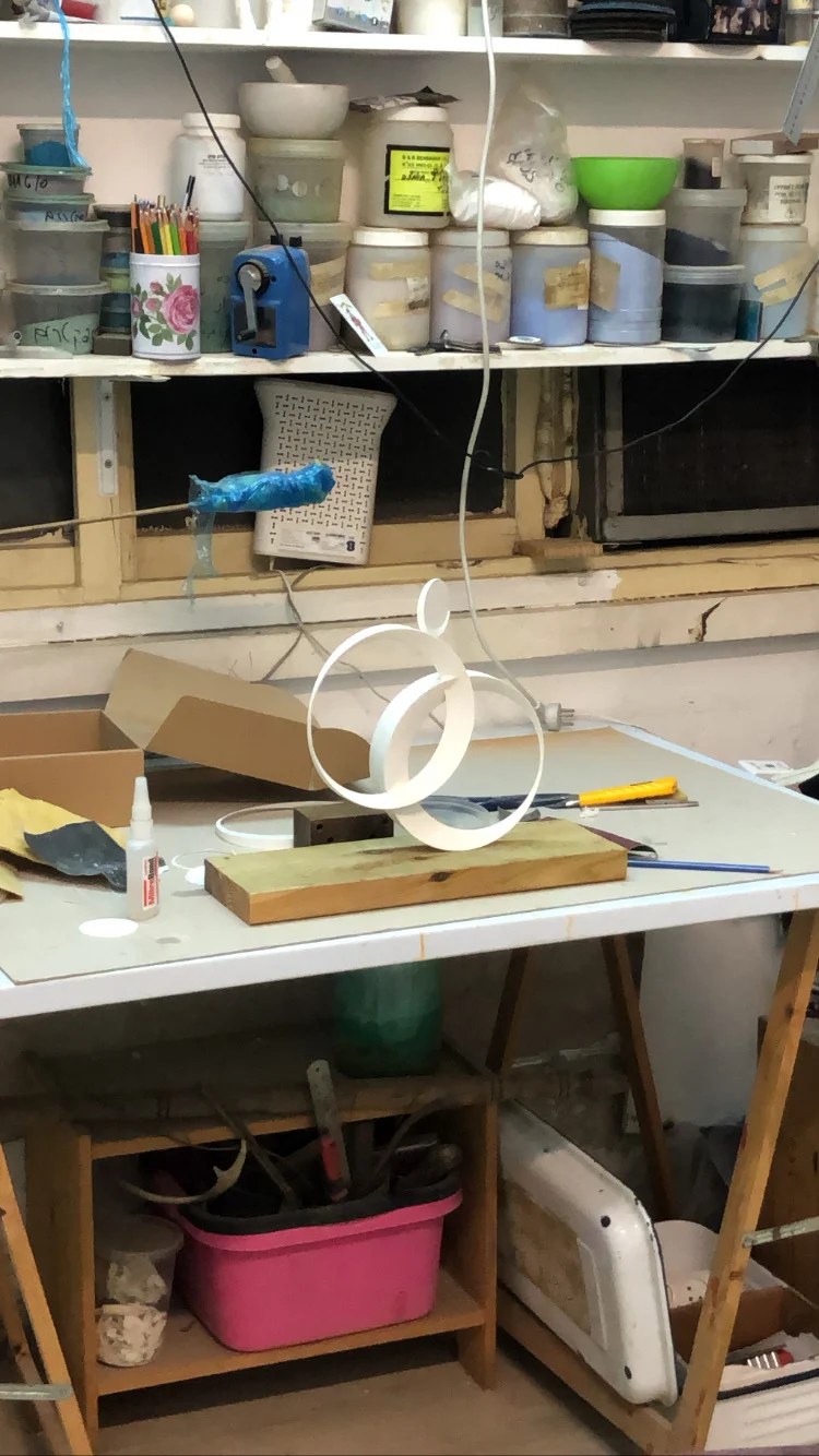 Another view of the small sculpture study model in the workshop.